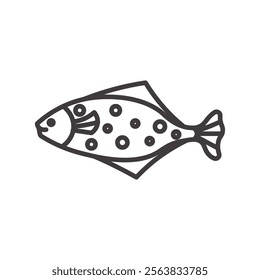 Halibut Icon Depicting a Flat Fish in Black and White