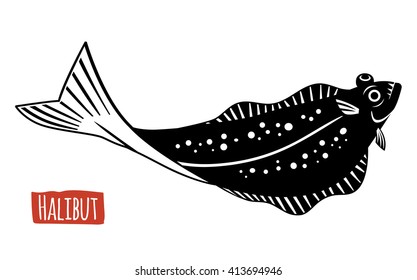 Halibut, vector illustration, cartoon style