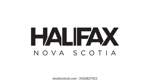 Halifax in the Canada emblem for print and web. Design features geometric style, vector illustration with bold typography in modern font. Graphic slogan lettering isolated on white background.