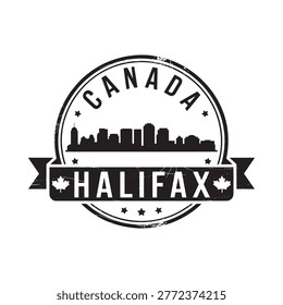 halifax canada stamp with city skyline silhouette