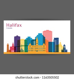 Halifax city architecture silhouette. Colorful skyline. City flat design. Vector business card. 