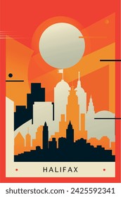 Halifax city brutalism poster with abstract skyline, cityscape retro vector illustration. Canada, Nova Scotia province travel cover, brochure, flyer, leaflet, presentation template image