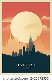 Halifax city brutalism poster with abstract skyline, cityscape retro vector illustration. Canada, Nova Scotia province travel cover, brochure, flyer, leaflet, presentation template image