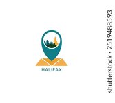 Halifax city map pin point geolocation modern skyline vector logo icon isolated illustration. Canada, Nova Scotia province pointer emblem with landmarks and building silhouettes