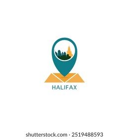 Halifax city map pin point geolocation modern skyline vector logo icon isolated illustration. Canada, Nova Scotia province pointer emblem with landmarks and building silhouettes