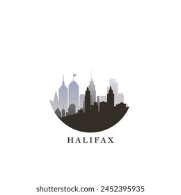 Halifax cityscape, gradient vector badge, flat skyline logo, icon. Canada, Nova Scotia province city round emblem idea with landmarks and building silhouettes. Isolated graphic