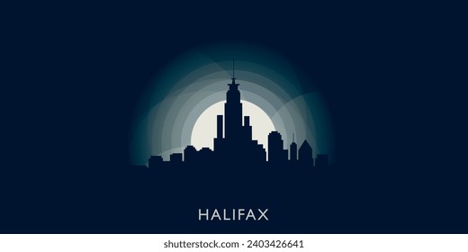 Halifax cityscape skyline city panorama vector flat modern banner illustration. Canada, Nova Scotia province town emblem idea with landmarks and building silhouettes at sunrise sunset night