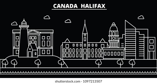 Halifax silhouette skyline. Canada - Halifax vector city, canadian linear architecture, buildings. Halifax travel illustration, outline landmarks. Canada flat icons, canadian line banner