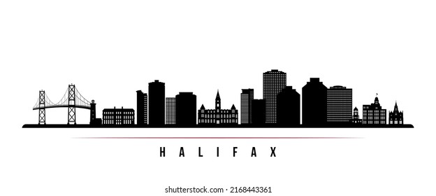 Halifax skyline horizontal banner. Black and white silhouette of Halifax, Nova Scotia. Vector template for your design. 