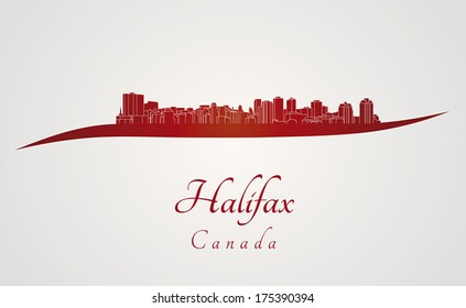 Halifax skyline in red and gray background in editable vector file