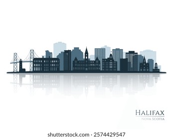 Halifax skyline silhouette with reflection. Landscape Halifax, Canada. Vector illustration.