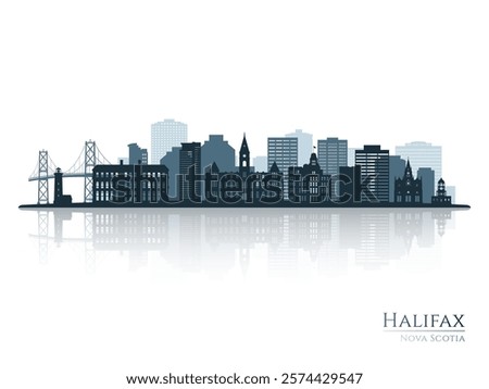 Halifax skyline silhouette with reflection. Landscape Halifax, Canada. Vector illustration.