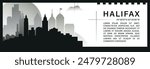 Halifax skyline vector banner, black and white minimalistic cityscape silhouette. Canada Nova Scotia province city horizontal graphic, travel infographic, monochrome layout for website