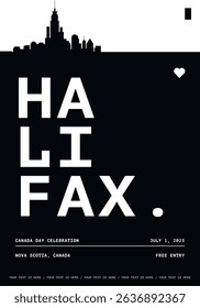 Halifax typography minimalist vector poster for national event, public holiday, independence day, festival layout. Brochure, leaflet, flyer, presentation image template for Canada city
