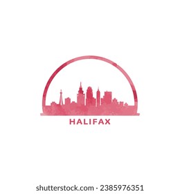 Halifax watercolor cityscape skyline city panorama vector flat modern logo, icon. Nova Scotia province, Canada town emblem concept with landmarks and building silhouettes. Isolated graphic