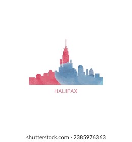 Halifax watercolor cityscape skyline city panorama vector flat modern logo, icon. Nova Scotia province, Canada town emblem concept with landmarks and building silhouettes. Isolated graphic