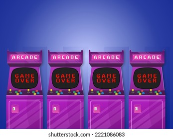 Hall of arcade machines on a blue background