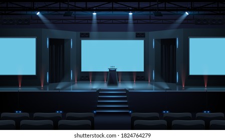 Hall of business conference with screen template