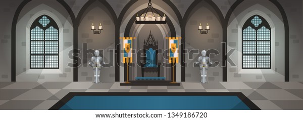 Hall Castle Medieval Palace Royal Decor Stock Vektorgrafik