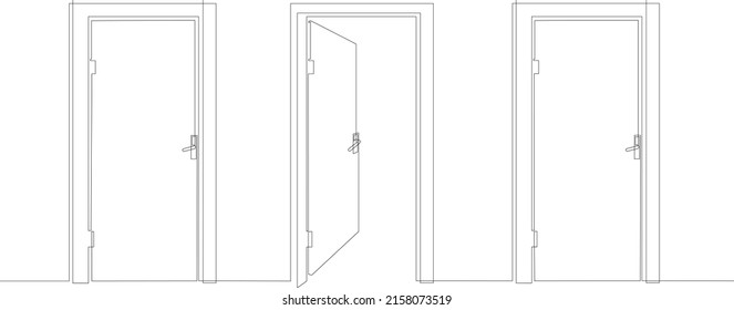 Hall with closed and open entrance doors. Entrance to a room or office. Background for ads