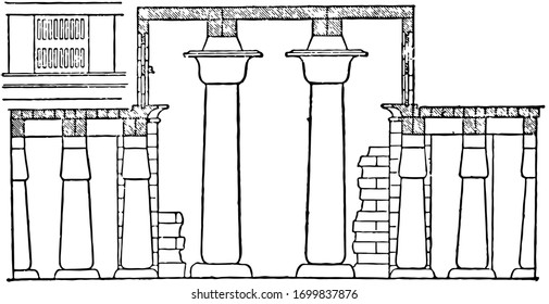 Hall Of Columns,  Karnak, Clerestory Window, Vintage Engraving.