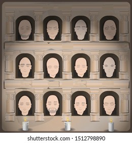 Hall of faces on a white background. Vector illustration
