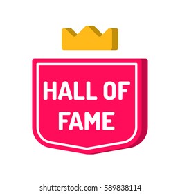 Hall Of Fame. Red Badge With Crown Icon. Vector With 3d Effect, Illustration On White Background.