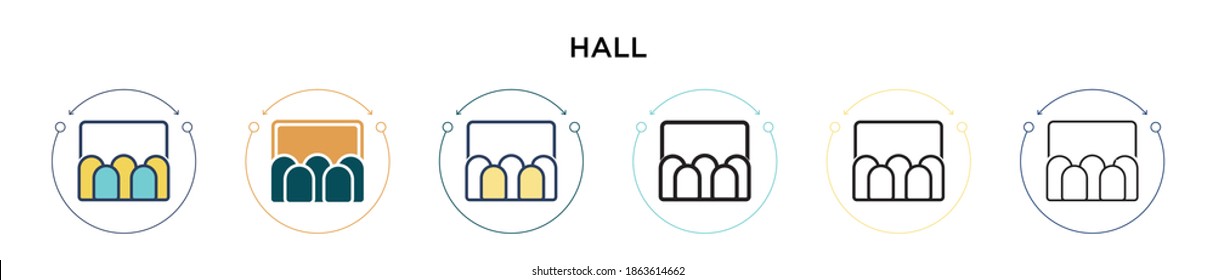 Hall icon in filled, thin line, outline and stroke style. Vector illustration of two colored and black hall vector icons designs can be used for mobile, ui, web