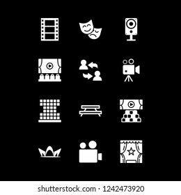 hall icon set about cinema, rest area, theater and speaking vector set