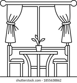 Hall interior, table and chairs with small vase plant on a window background concept, kitchen Sitting Area, Cafe Interior View Vector Icon Design,