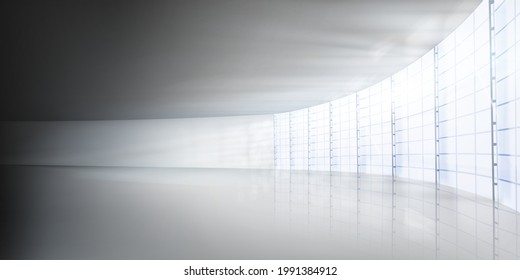 Hall with a large window in a high-rise building. Empty modern office room. Vector illustration.