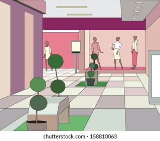 sala en un centro comercial moderno (ilustración vectorial)
