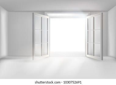 A hall with open door. Vector illustration.