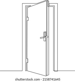 Hall and open front door  Entrance to room office  Continuous line drawing 