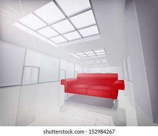 Hall with sofa. Vector illustration.