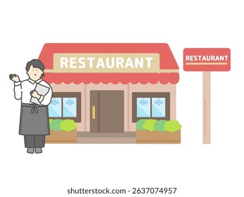 Hall staff restaurant building illustration material