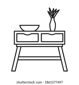 hall table with decorative objects over white background, line style, vector illustration