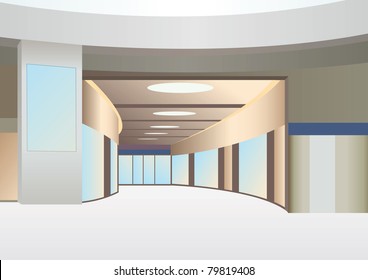 hall in trade center with corridor and windows, vector