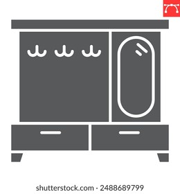 Icono del glifo del árbol del pasillo, decoración interior y del hogar, ícono del Vector del árbol del pasillo, gráficos del Vector, signo sólido editable del trazo, eps 10.