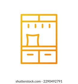 Hall tree pixel perfect gradient linear vector icon. Cabinet storage with coat hooks and bench. Home furniture store. Thin line color symbol. Modern style pictogram. Vector isolated outline drawing