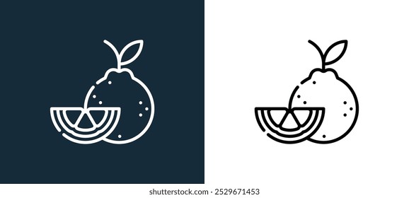 Icono de hallabong aislado en colores blanco y negro. Icono de Vector lineal de contorno de hallabong de la colección del festival de mediados de otoño para App móviles, Web y UI.