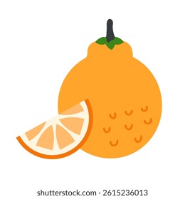 Hallabong orange tangerine fruit whole fruit and slice vector illustration isolated on a white background. Perfect art for stickers, poster, label, sale, card. 


