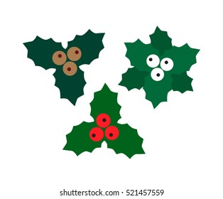 Halle Berry Christmas set on a white background. Mistletoe with red, white berries and green leaves isolated on white background. flat vector illustration. easy to use