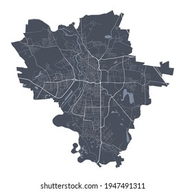 Halle, Saale map. Detailed vector map of Halle, Saale city administrative area. Cityscape poster metropolitan aria view. Dark land with white streets, roads and avenues. White background.