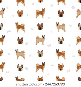 Hallefors elkhound patrón sin fisuras. Diferentes poses, colores de la capa establecidos.  Ilustración vectorial
