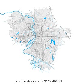 HalleSaale, Saxony-Anhalt, Germany high resolution vector map with city boundaries and editable paths. White outlines for main roads. Many detailed paths. Blue shapes and lines for water.