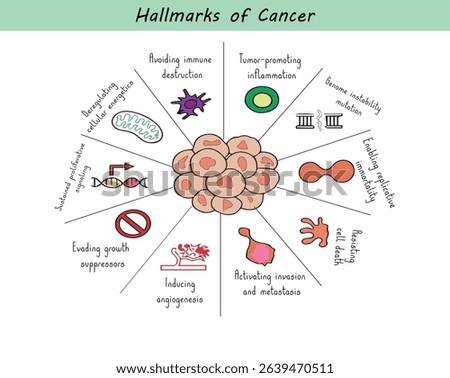 Hallmarks of Cancer Diagram – Vector Line Art for Medical and Scientific Use
