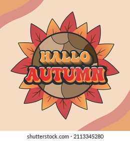 Hallo Autumn badges. Text Bold 3D Logo. Ilustration Vector Logo Design.