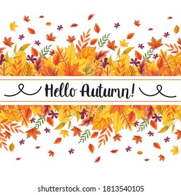 Hallo autumn banner vector illustration, Autumn template barrel with leaves