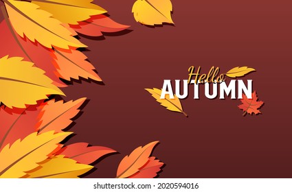 Hallo autumn sale background layout decorate with leaves for shopping sale or promo poster and frame leaflet or web banner.Vector illustration template.